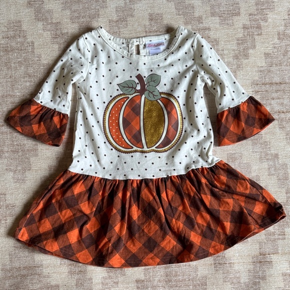 Little Lass Girls Fall Pumpkin Costume Dress - Orange, White, and Gold size 2T - Picture 1 of 5